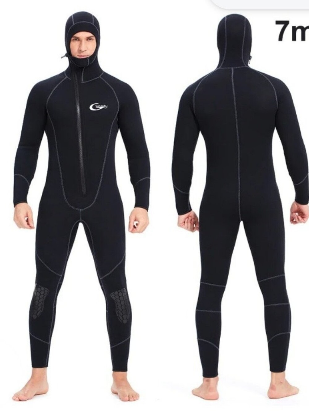 Yon Sub Men's 7mm Full-Body Black Hooded Wetsuit Size XL